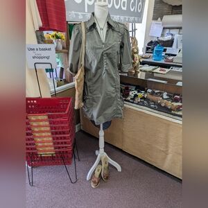 Y2K Vintage Army Utility Cargo Olive Green Shirt Dress